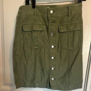 J. Crew Olive Green Button-Front Pencil Skirt